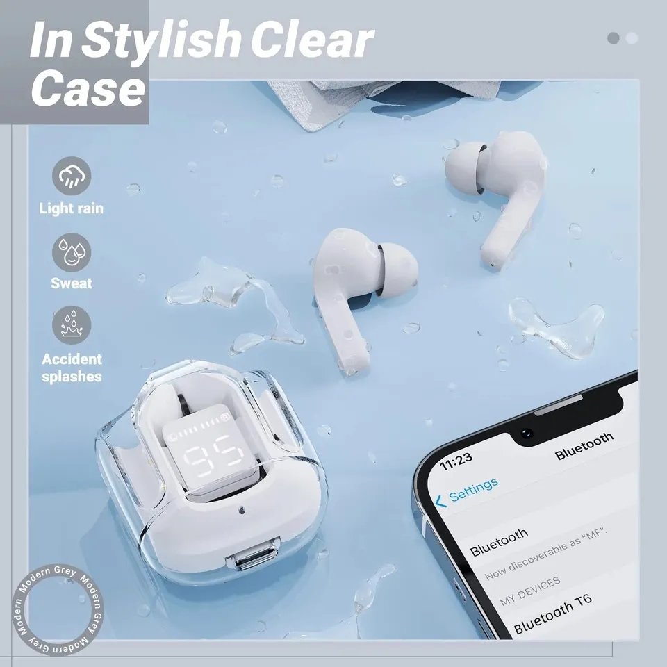 Bluetooth Earbuds with Noise Cancellation - Crystal Transparent Earbuds