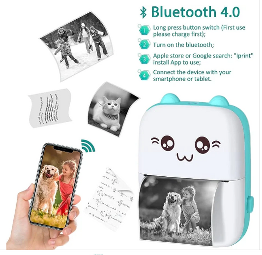 Mini Portable Pocket Printer - Rechargeable Bluetooth Printer