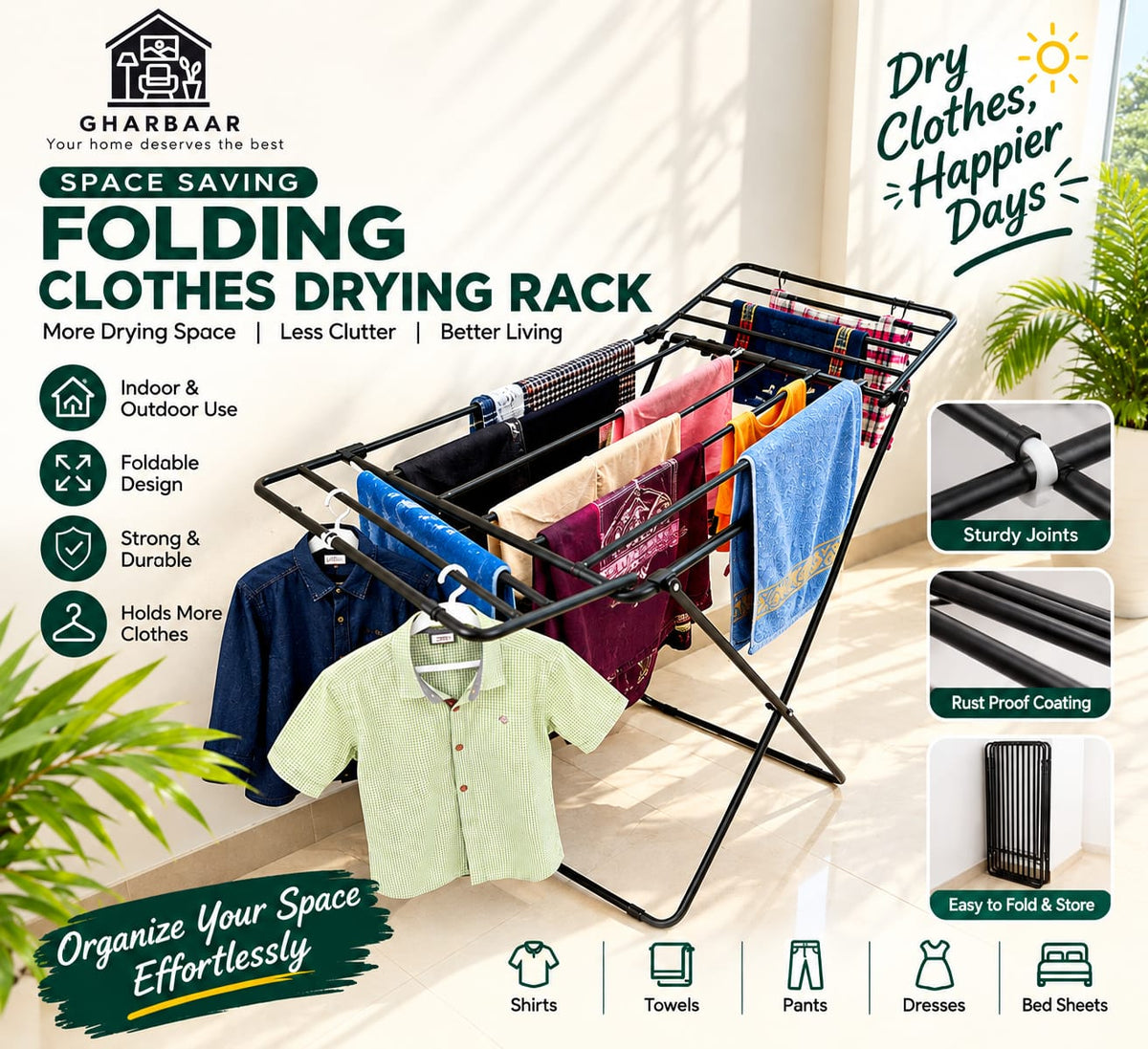 Premium Metal Folding Cloth Dryer Stand by Gharbaar