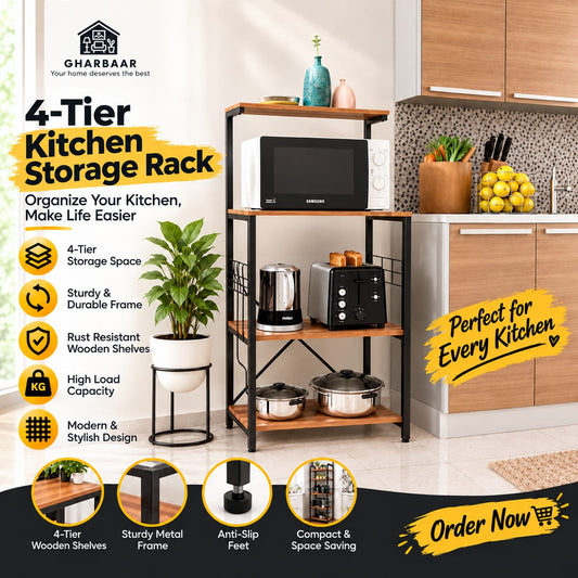4 - Tier Multipurpose Microwave Stand (C) by GHARBAAR